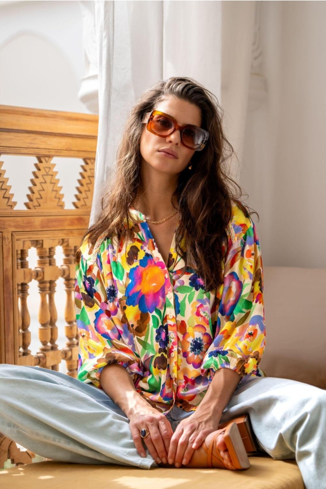 BLOUSE MET BLOEMEN 53229 20 OFF WHITE/YELLOW